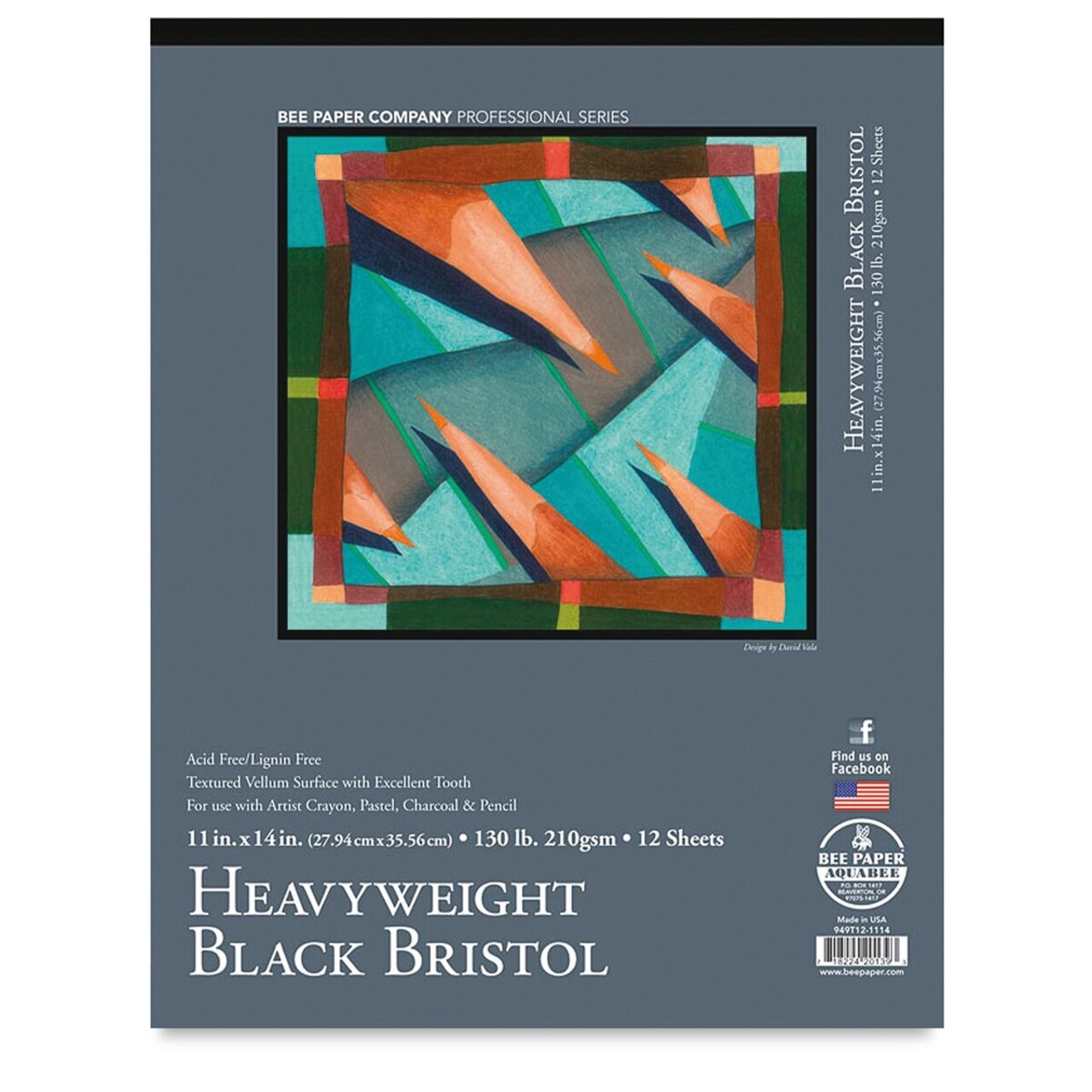 Bee Paper Heavyweight Black Bristol Pad - 11" x 14", 130 lb, 12 Sheets